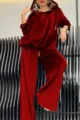 Gynaikeio kokkino veloydo set forma aneto casual me koukoula leopard kai panteloni - S / Κόκκινο