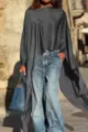 Top de satén holgado e irregular de verano para mujer, blusa elegante moda, diseño chic. - S / Gris