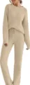 Conjunto de ropa de estar por casa suave y liso para mujer con jersey afelpado y pantalón. - XS / Caqui