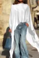 Mujer parte superior satén irregular holgada verano casual elegante blusa blanca - S / Blanco
