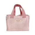 Mini pink white striped canvas handbag cute casual tote bag portable cosmetic storage bag - Pink Striped