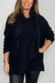 Nahaufnahme eines weichen schwarzen Strickpullovers mit passendem Schal für Herbst Winter. - S / Schwarz