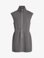 Dark grey sleeveless zip front dress with mock neck and cinched waist for women casual wear - Gray