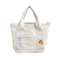 Cute canvas tote bag with pizza embroidery, casual small student lunch handbag and bento bag. - Pizza Style