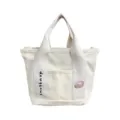Canvas tote bag with cute donut embroidery, zipper closure and inner compartment for daily use. - Donut
