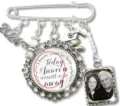 DIY memorial photo brooch pin with custom picture charm and graduation elements for bouquet. - New Style 1
