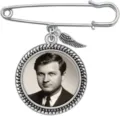 DIY photo memory brooch pin with vintage round picture pendant and angel wing charm for bouquet. - New Style 2