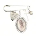 DIY memorial photo brooch pin for wedding bouquet, silver charm brooch with heart pendant. - Style 7