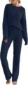 Cómodo conjunto de loungewear suave y esponjoso con blusa de manga larga y pantalón. - Azul marino
