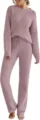 Conjunto de loungewear de punto peluche para mujer invierno cálido jersey y pantalones color sólido - Taro