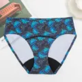 Women tropical leaf print bikini bottom sexy swimwear leakproof underwear comfortable panties. - XS / Blue Floral