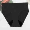 Women's solid black seamless high waist briefs comfortable intimate underwear detail view - XS / Black