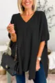 Zwarte V-Hals Gebreide Poncho Trui Casual Losse Vleermuismouw Top voor Dames Mode Schitterend - M / Tops / Zwart
