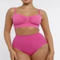 Rosa seamless Rippen-BH und High-Waist Slip Shapewear-Set, bequemer bügelloser Halt. - XL / Oberteil und Hose / Fuchsia