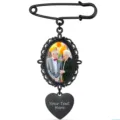 Vintage zwarte legering broche medaillon speld met ovale fotolijst hart hanger. - Enkel Stuk met Hart / Zwart