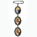 Vintage zwarte metalen broche met drie ovale fotolijst hangers voor aangepaste herinnering. - Verticaal Drie Stuks / Zwart