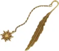 Marcapáginas de pluma de bronce vintage con colgante de sol cadena papelería de metal para lectura. - Bronce Antiguo