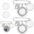 DIY brooch pins blanks set with photo tray, angel wings charm and memorial quote glass cabochon - Silver