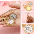 DIY brooch pin blank tray with angel wings and memorial quote disc for wedding bouquet memory. - Gold