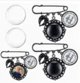 DIY brooch pins blank tray vintage black photo frame memory charm craft accessories kit - Swimming Black