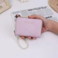 Porte-cartes portefeuille monnaie en suédine pour femme avec dragonne perle fermeture éclair - Violet