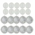 Set vassoio cabochon ovale fai da te con pietre bianche e basi pendenti in argento vintage. - Vassoio argento antico + cabochon in vetro
