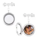 Silver bow locket brooch pendant vintage photo frame pin jewelry gift for women and girls - Silver Tone