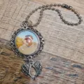 DIY custom photo pendant memorial necklace with angel wings and vintage oval bezel frame charm. - Style 10
