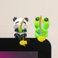 Simpatico animale a cartoni animati pesca monitor pendente resina artigianato scrivania carino - Figurina di Pesca (Rana+Panda)