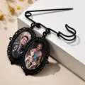 Vintage zwarte legering veiligheidsspeld broche met dubbele ovale portret foto hangers voor dames. - Horizontaal Twee Stuks / Zwart