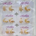 Wholesale gold plated cubic zirconia geometric hoop earrings set detailed view for daily fashion. - Geometric Style (ZSJEH743)