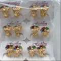 Bunte Zirkon Blumen Creolen Set, stilvoller metallischer Goldschmuck für Damen im Alltag. - Blumendesign (ZSJEH307) / bunt