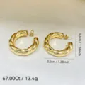 14K Επιχρυσωμένα Ογκώδη Στριφτά Σκουλαρίκια Κρίκοι Vintage Γεωμετρικά Κοσμήματα Γυναίκες - Τρισδιάστατο Στριφτό Στυλ Πλεξούδας (EH1423)