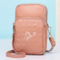 Pink mini mobile phone crossbody bag, cute butterfly embroidery vertical shoulder bag. - Light Pink
