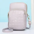 Purple PU leather mini crossbody phone bag with quilted texture and cute butterfly embroidery. - Gray
