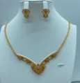 Verguld vintage blad design ketting oorbellen set bruid sieraden cadeautje detail - V-vormige Blad Strass Stijl (TZ132)