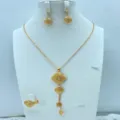 Vintage vergulde sieraden set ketting oorbellen ring elegante bruiloft feestaccessoires - Ruitvormige geometrische opengewerkte stijl (TZ189)