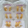 Gold-plated cubic zirconia hoop earrings set, detailed wholesale fashion jewelry display. - Small Circle Style (ZSJEH738)