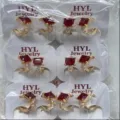 Vergoldete rote Zirkonia Creolen Ohrringe Großpackung modisches Design Schmuck Damen - Quadratischer Zirkonia-Stil / 6er-Set / Rot (ZSJEH358)