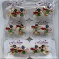 Bunte Zirkonia Blumen Creolen Set, trendiger Kupfer-vergoldeter Schmuck fuer Damen. - Blumenform / 6er-Set / Mehrfarbig (ZSJEH359)
