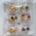 Vergoldete bunte Zirkonia Creolen Set, elegante tropfenfoermige Mode Schmuck Ohrringe. - Wassertropfen Zirkonia / 6er-Set / Mehrfarbig (ZSJEH360)