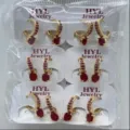 Detailansicht vergoldete rote Zirkon Ohrringe, elegante und vielseitige Schmuckstücke für Damen. - Roter Hauptstein-Stil / 6er-Set / Rot (ZSJEH362)
