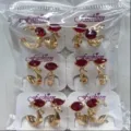 Großhandel vergoldete rote Zirkonia Creolen Set Modeschmuck für Damen Alltag Kleidung - Zirkonia-Ohrklemmen-Set (ZSJEH365) / Rot