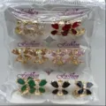 Elegante kupfervergoldete bunte Zirkon Schmetterling Creolen Ohrringe Set für Frauen. - Schleifen-Ohrklemme (ZSJEH366) / Sechsfarbig