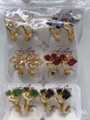 Vergoldete bunte Zirkonia Herz Creolen Ohrringe Detailansicht Modeschmuck Großhandel. - Herzform-Ringstil (ZSJEH369) / Sechsfarbig