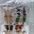 Bunte Zirkonia Creolen Set Vergoldet Tropfenstein Ohrschmuck fuer Damen Grosshandel - Mehrfarbiger Wassertropfen-Stil (ZSJEH234)