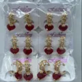 Vergoldete rote Zirkon Herz Ohrringe Set, exquisite Nische Design Schmuck für Damen Großhandel. - Herzanhänger Stil (ZSJEH237) / Rot