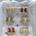 Vergoldete bunte Zirkonia Ohrringe Set Mode Schmuck im Großhandel mehrfarbig ohren - Kleine Ohrschnalle (ZSJEH318) / Mehrfarbig