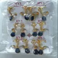 Vergoldete Creolen mit glitzernden Zirkonia und blauen tropfenformigen Anhaengern fuer Damen - Zirkonia Wassertropfen Ohrring Stil (ZSJEH258) / Schwarz