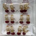 Modische kupfervergoldete Zirkonia rote Edelstein Ohrringe Schmuckset für Damen neu - Runder Zirkonia-Stil (ZSJEH330) / 6er-Set / Rot